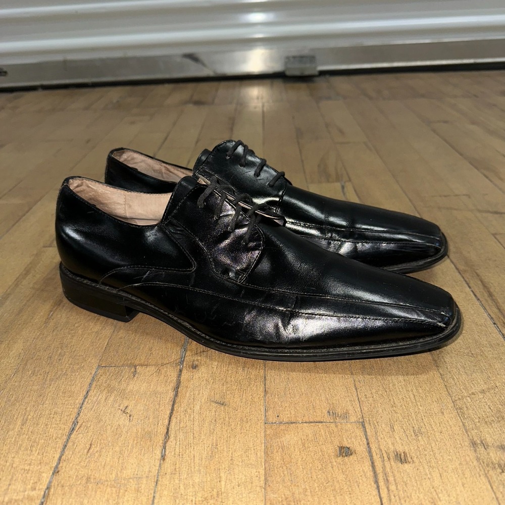Stacy Adams Peyton Men 11.5M Oxford Black Leather Bike Toe Dress Shoes 24610-001